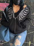 Amozae-Fall Outfits -Black hoodie with zipper and rhinestone skull- Streetwear y2k outfits Fall Outfits Christmas Thanksgiving Gift New Year's Eve