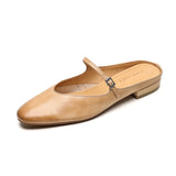 Amozae-2025 New Spring Summer Genuine Cow Leather Women's Cover Toe Mule Sandals Slip-On Flat Shoes Outdoor Casual Comfortable Slippers
