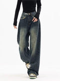 Amozae-Dark washed vintage baggy boyfriend jeans- Streetwear y2k outfits Fall Outfits Christmas Thanksgiving Gift New Year's Eve