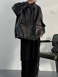 Amozae-Retro Oversized Schwarze Faux Lederjacke mit Reißverschluss- Streetwear y2k outfits Fall Outfits Christmas Thanksgiving Gift New Year's Eve