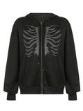 Amozae-Fall Outfits -Black hoodie with zipper and rhinestone skull- Streetwear y2k outfits Fall Outfits Christmas Thanksgiving Gift New Year's Eve
