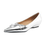 Amozae-New Women's Slip-On Wedge Heel Pointed Toe Shallow Butterfly-knot Decorated Casual Pumps Cute Versatile Flats for Office Commute
