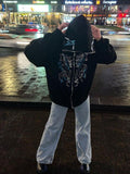 Amozae-Fall Outfits -Zip up hoodie with glittering rhinestones and face motif- Streetwear y2k outfits Fall Outfits Christmas Thanksgiving Gift New Year's Eve