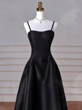 Amozae-Cyber Monday Christmas party outfits Elegant Black A-Line Satin Long Prom Dress Long Prom Dress B531