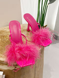 Amozae-Feather Fur High Heel Mules