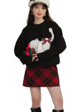 Amozae-Pullover Sweater Bow Cat Print Korean Fashion Y2k Cashmere Knitted Streetwear Female Top Autumn Winter Christmas Clothes