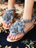 Amozae-Flower String Beads Ankle Straps Flat Sandals