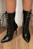 Amozae-Pointed Toe Lace Up Mid-Calf Boots