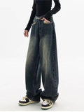 Amozae-Dark washed vintage baggy boyfriend jeans- Streetwear y2k outfits Fall Outfits Christmas Thanksgiving Gift New Year's Eve