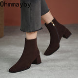 Amozae-Vintage Suede Women Ankle Boots Fashion Thick Heel Short Booties Autumn Winter Women's Shoes-Platform boots