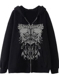Amozae-Fall Outfits -Printed zip-up hoodie- Streetwear y2k outfits Fall Outfits Christmas Thanksgiving Gift New Year's Eve