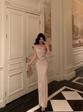 Amozae-dress to impress party dress nye outfits Classy Suspender Dress Slit Satin Champagne Long Party Dress YM1675