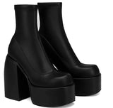 Amozae-Back To School Gifts Chunky Heels Zipper Platform Boots