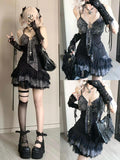 Amozae-Goth Summer Sexy Dress Women Clothes Punk Streetwear Lace Sling Black Dark Slim short Dresses Hot Girl High Waist Y2k Mini Dress