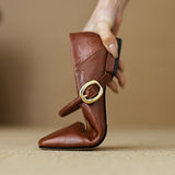 Amozae-Women New Cowhide Leather Square Toe Vintage Shoes Spring Low Heels Belt Buckle Flat Retro Office Ladies Casual Pumps Femmes