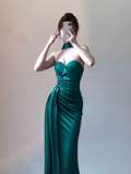 Amozae-dress to impress party dress nye outfits Green Sexy Prom Dress Strapless Slit Party Dres YM1735