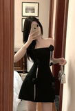 Amozae-birthday dress pretty outfits Elegant Black Strapless Mini Dress with Flower Embellishments