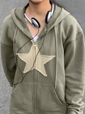 Amozae-Fall Outfits -Vintage baggy hoodie with star patch and zipper- Streetwear y2k outfits Fall Outfits Christmas Thanksgiving Gift New Year's Eve