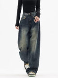 Amozae-Dark washed vintage baggy boyfriend jeans- Streetwear y2k outfits Fall Outfits Christmas Thanksgiving Gift New Year's Eve