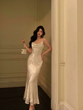 Amozae-dress to impress party dress nye outfits Gorgeous Mermaid Spaghetti Straps Satin Prom Dresses Party Gown  YM1620