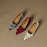 Amozae-New Women's Slip-On Wedge Heel Pointed Toe Shallow Butterfly-knot Decorated Casual Pumps Cute Versatile Flats for Office Commute
