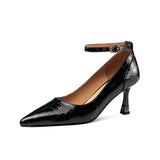 Amozae-2023 Fashion Women Patent Leather Thin High-heel Single Shoes Lady Pointed Toe  Spring Autumn Buckle Strap Office Stiletto Pumps