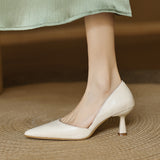 Amozae-Handmade Slip-On Vintage Style Women's High Heels Pointed Toe Shallow Thin Heels Genuine Leather Professional Office Work Pumps