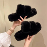 Amozae-New Winter Open Toe Slipper Fashion Fur Thick Sole Flats Heel Ladies Casual Slip On Bedroom Shoes Soft Outdoor Slides Shoes-Platform boots