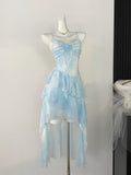 Amozae-birthday dress pretty outfits Ethereal Blue High-Low Ruffle Layered Summer Dress