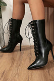 Amozae-Pointed Toe Lace Up Mid-Calf Boots