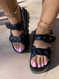 Amozae-Velcro Studs Decor Thick Sole Sandals