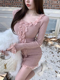 Amozae-Y2k Dress Women Clothing Kpop Lace Long sleeves Party Dresses High waist Korea Sweet Girl Mini Dressees Harajuku Sexys Dress