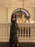 Amozae-dress to impress party dress nye outfits Sexy Square Neck Halter Prom Dress Slit Long Evening Gown YM1623