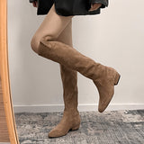 Amozae-2025 New Suede Women Knee High Boots Fashion Slip On Flats Shoes Ladies Concise Slim Long Botas De Mujer-Platform boots