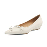Amozae-New Women's Slip-On Wedge Heel Pointed Toe Shallow Butterfly-knot Decorated Casual Pumps Cute Versatile Flats for Office Commute