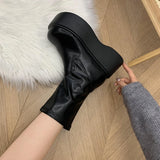 Amozae-Street Style Winter Platform Women Ankle Boots Fashion Slip On Modern Short Booties Concise Square Heels Shoes-Platform boots