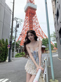 Amozae-Sweet Girl Lace Cute Y2k Tops Women Clothes 2000s Kawaii Bandage Sling Body Tank Tops Camis Coquette Sexy Summer Femme Crop Top