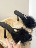 Amozae-Feather Fur High Heel Mules