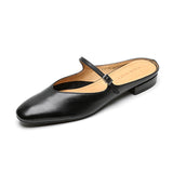 Amozae-2025 New Spring Summer Genuine Cow Leather Women's Cover Toe Mule Sandals Slip-On Flat Shoes Outdoor Casual Comfortable Slippers