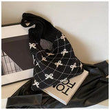 Amozae-Back To School Gifts Bow Print Coquette Knitted Tote Bag