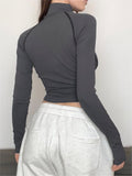 Amozae-Fall Outfits -Cyberpunk long sleeve crop top with seam detail- Streetwear y2k outfits Fall Outfits Christmas Thanksgiving Gift New Year's Eve