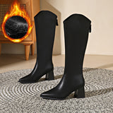 Amozae-Autumn Winter Keep Warm Fur Women Knee High Boots Fashion Pointed Toe Shoes Thick Heel Ladies Knight Long Booties-Platform boots