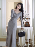 Amozae-dress to impress party dress nye outfits New Elegant And Gentle Long Dress Gray Party Dress YM1681