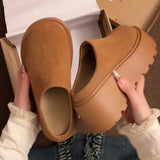 Amozae-Chunky Heel Women Warm Cotton Mules Slippers Fashion Cover Toe Slip On Shoes Ladies Comfort Outdoor Lazy Slides-Platform boots