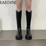 Amozae-New Woman Knee High Boots Fashion Zippers Ladies Elegant Thick Bottom Long Boots Shoes Winter Women's Boots-Platform boots