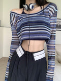 Amozae-Fall Outfits -Contrast striped crochet knit crop top- Streetwear y2k outfits Fall Outfits Christmas Thanksgiving Gift New Year's Eve