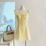 Amozae-Vest Dress With Small Flying Sleeves French Style 2025 Summer New Style Retro Pure Pure First Love Temperament Slim Short Dress