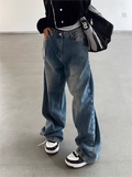 Amozae-Vintage Blaue Boyfriend Jeans mit Wasch Effekt- Streetwear y2k outfits Fall Outfits Christmas Thanksgiving Gift New Year's Eve