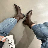 Amozae-Street Style Pointed Toe Women Ankle Boots Fashion Elegant Low Heel Modern Short Booties Spring Autumn Wedding Party Shoes-Platform boots