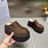 Amozae-Rhinestone Short Plush Women Mules Slippers Casual Cover Toe Ladies Comfort Outdoor Platform Flats House Cotton Shoes-Platform boots